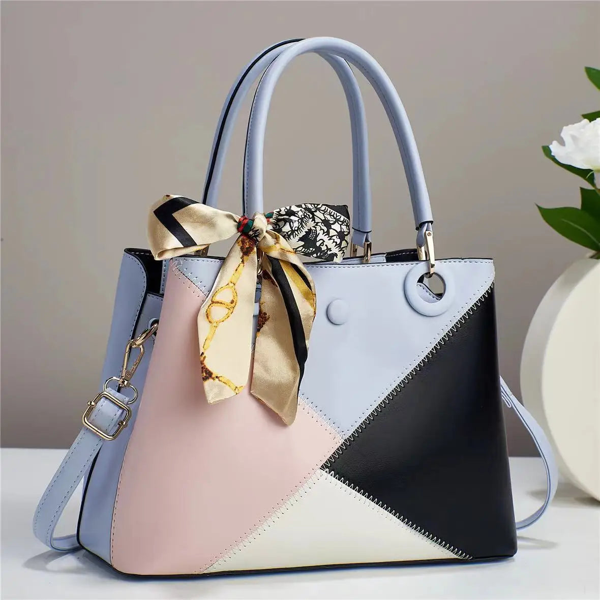 Bolsa tote de retalhos para mulheres, bolsa de couro pu com alça superior, grande capacidade, bolsa de ombro crossbody para lazer, festa, compras