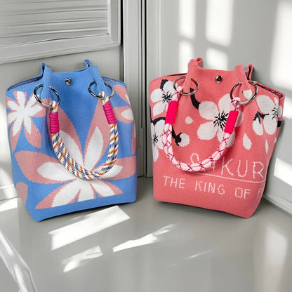 2025 nova bolsa feminina retrô de malha floral, com alça de ombro tecida ajustável e fivela de anel de metal