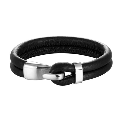 Men's Black Multi-Layer Leather Anchor Bracelet