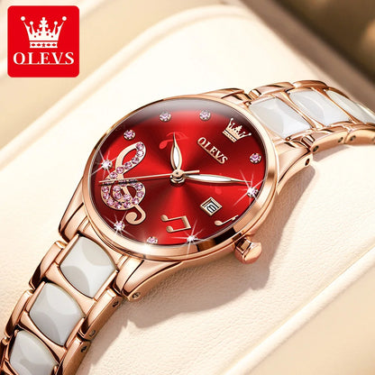 OLEVS Brand Diamond Inlaid Watch Sparkling Ceramic Quartz Watch Sparkling Star Luxury Taste Waterproof Luminous Women's Watch