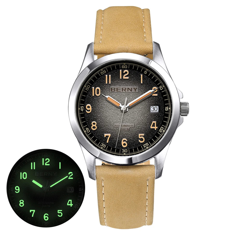 BERNY Men's Sapphire Automatic Watch - Luminous & Waterproof