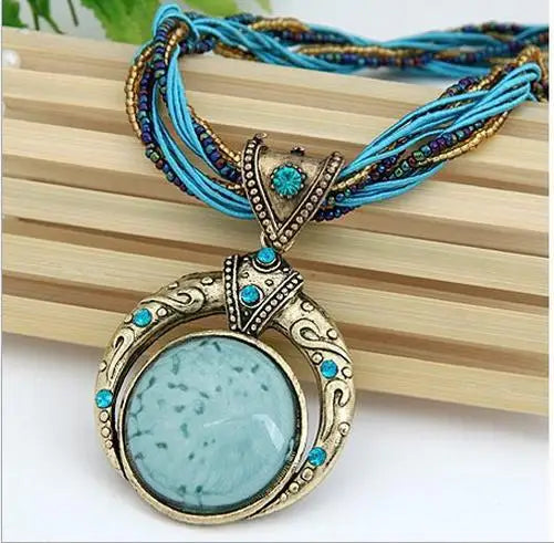 Bohemian Multilayer Crystal Pendant Necklace