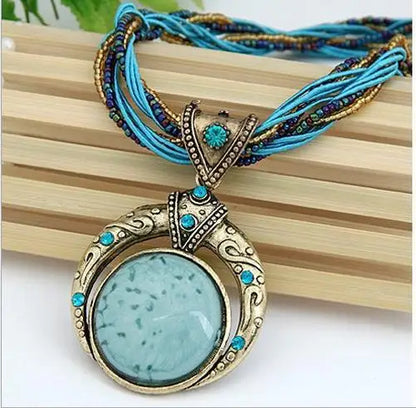 Bohemian Multilayer Crystal Pendant Necklace