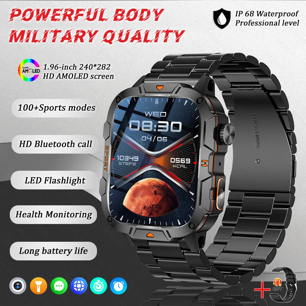 Military Grade Smartwatch 2025 - 1.96" AMOLED Waterproof