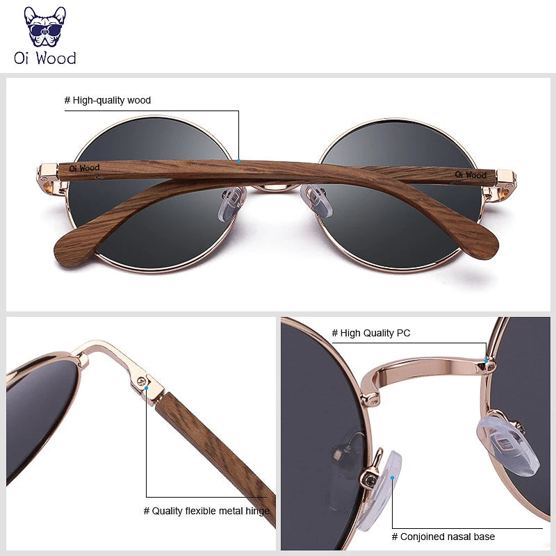 Oi Wood Retro Round Wood Sunglasses For Men Women Wooden Sun Glasses Polarized Blue Mirror Eyewear Fashion Driving Goggle 8024