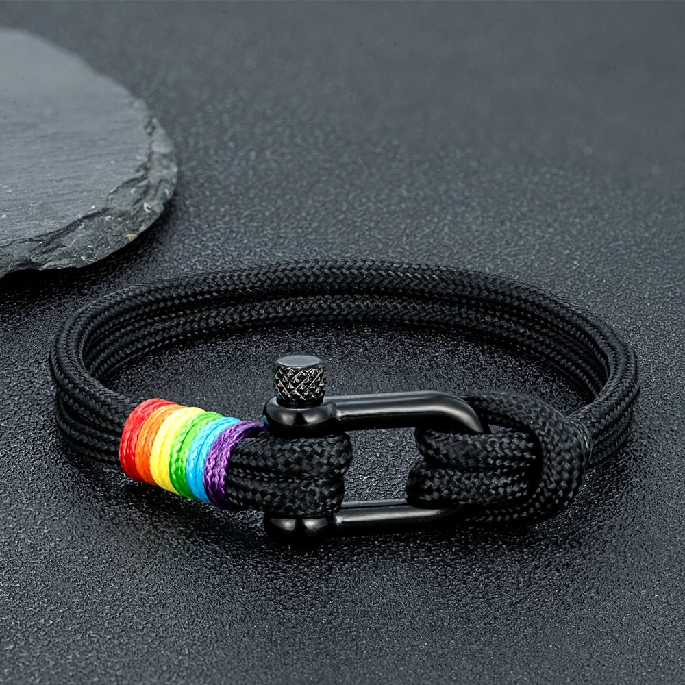 Mkendn unissex preto aço inoxidável em forma de u na moda arco-íris casal pulseira simplicidade temperamento multicolorido pulseira presentes