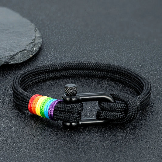 Mkendn unissex preto aço inoxidável em forma de u na moda arco-íris casal pulseira simplicidade temperamento multicolorido pulseira presentes