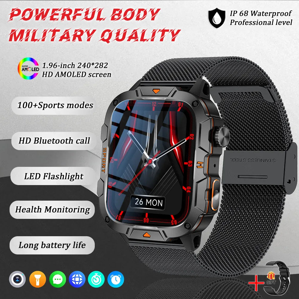 Military Grade Smartwatch 2025 - 1.96" AMOLED Waterproof