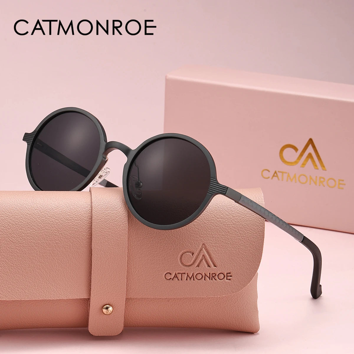 CATMONROE 1 PCS Brand Luxury Women sunglasses Pink Glasses case Round Polarized sunglasses Fashion Apparel Accessories Gift