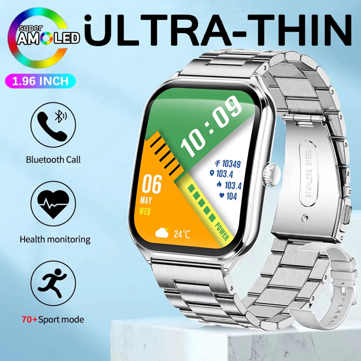 Ultra-Slim AMOLED Smartwatch 1.96" with Bluetooth Calls