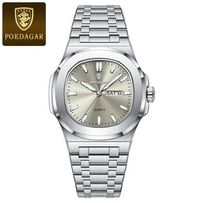 POEDAGAR Original Fashion Men's Watches Waterproof Luminous Date Week Men Watch Stainless Steel Business Luxury Quartz Man Watch