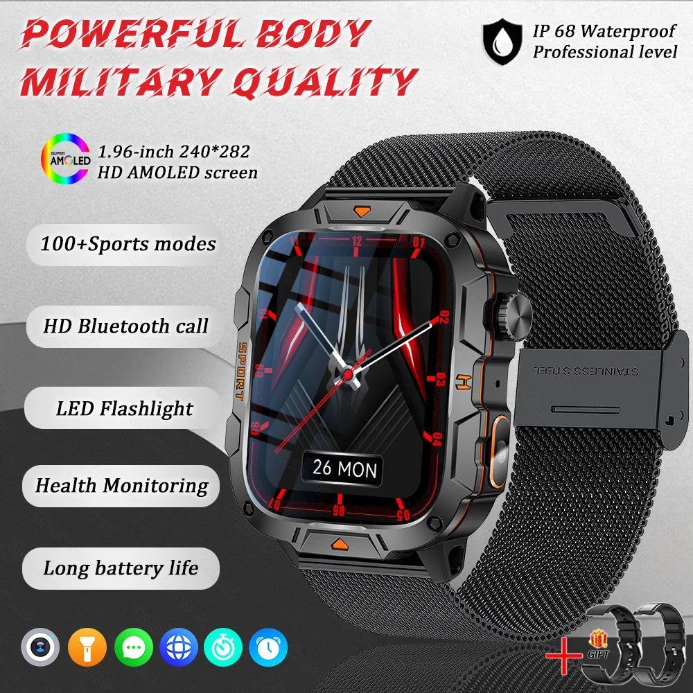 Military Grade Smartwatch 2025 - 1.96" AMOLED Waterproof