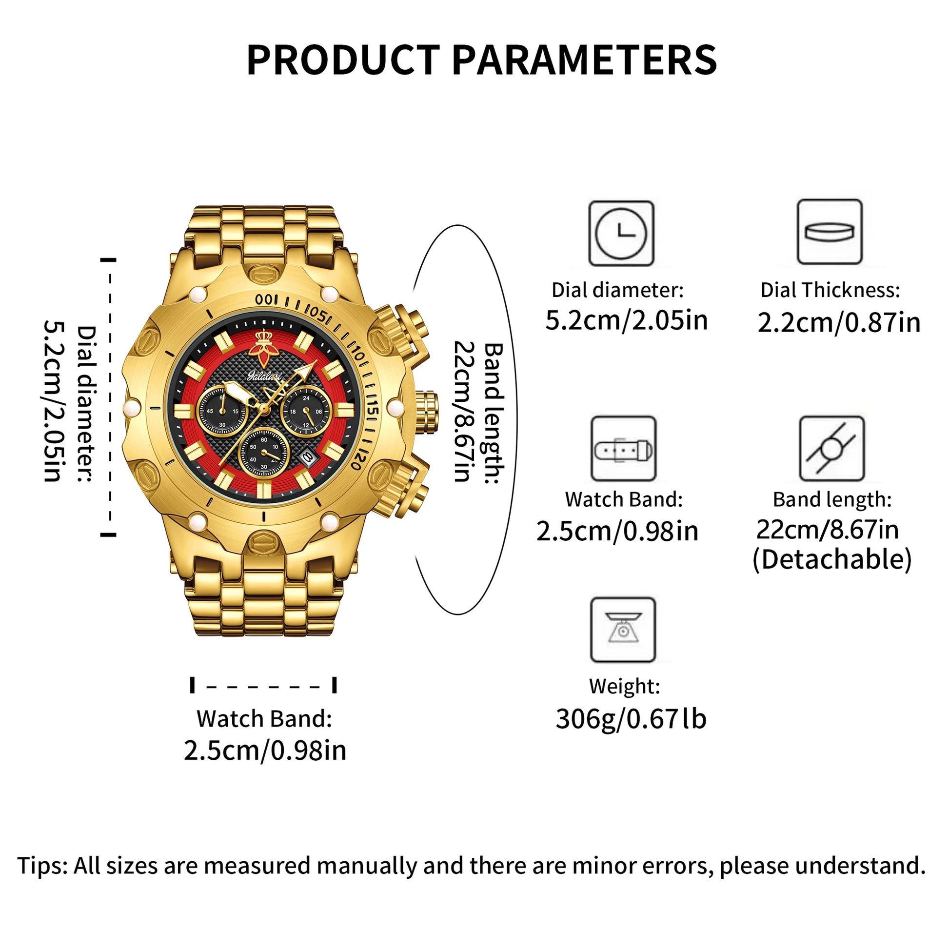 Relógio masculino de luxo multifuncional YaLaLuSi, pulseira dourada com mostrador atmosférico, caixa de presente moderna e prática