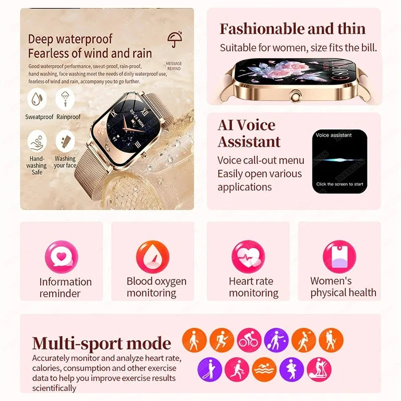 Xiaomi relógio inteligente feminino à prova dwaterproof água bluetooth chamada esportes fitness monitor de freqüência cardíaca smartwatch digital feminino smartwatches