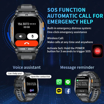 2025 New GPS Tracker Smart Watch Men LED Flashlight 1.96'' HD Screen Compass Watches Bluetooth Call Waterproof Sports Smartwatch