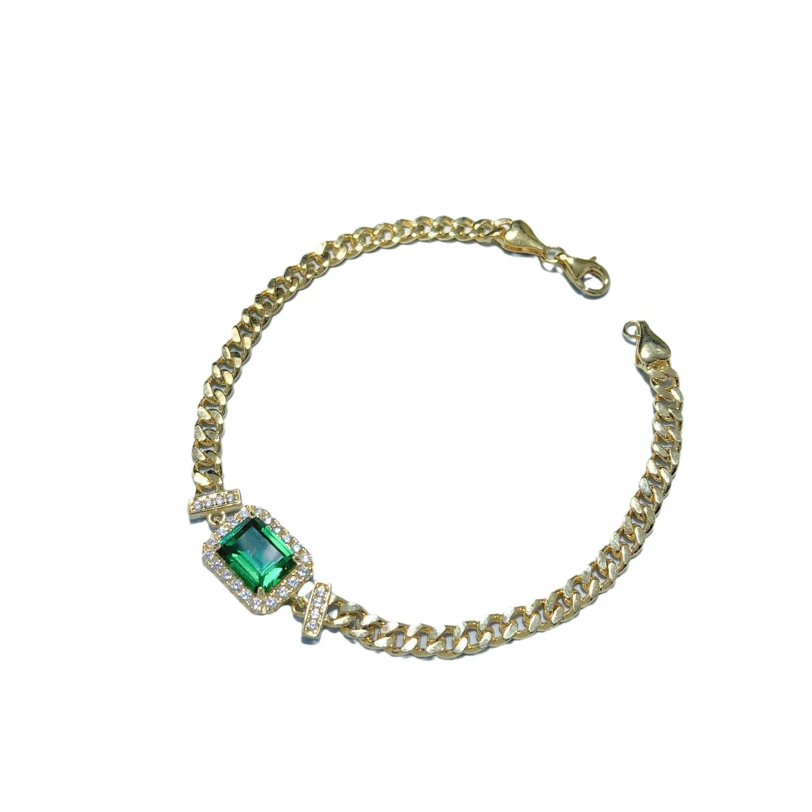 Luxury 100% Real 18k Gold  Women's Vintage Emerald Diamond Bracelet Square Moissanite Bracelet