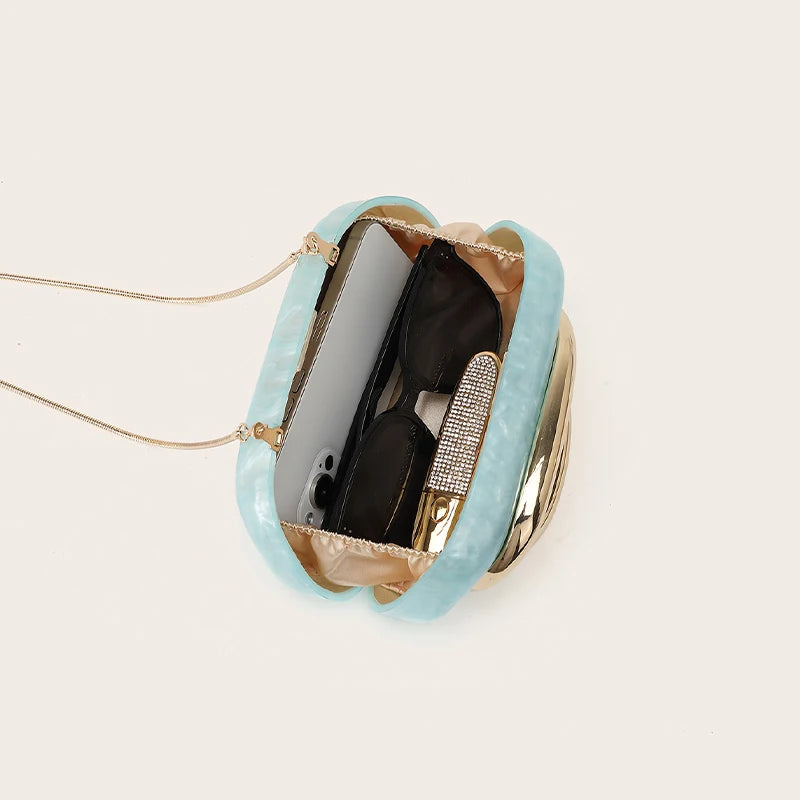 Mulheres acrílico caixa de embreagem bolsa alça metal saco noite na moda senhoras ombro crossbody bolsa para casamento baile cocktail festa
