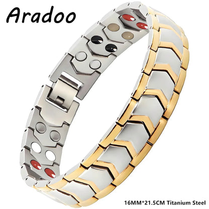 Pulseira magnética de aço titânio ARADOO para homens, pulseira de minerais de aço inoxidável, joias, presentes