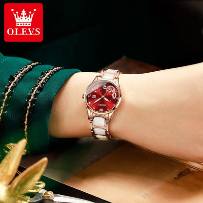 OLEVS Brand Diamond Inlaid Watch Sparkling Ceramic Quartz Watch Sparkling Star Luxury Taste Waterproof Luminous Women's Watch