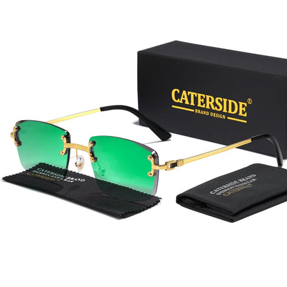 CATERSIDE Punk Rectangle Sunglasses Men Women Luxury Designer Rimless Gradient Lens Metal Sun Glasses For Men Sports 2024 UV400