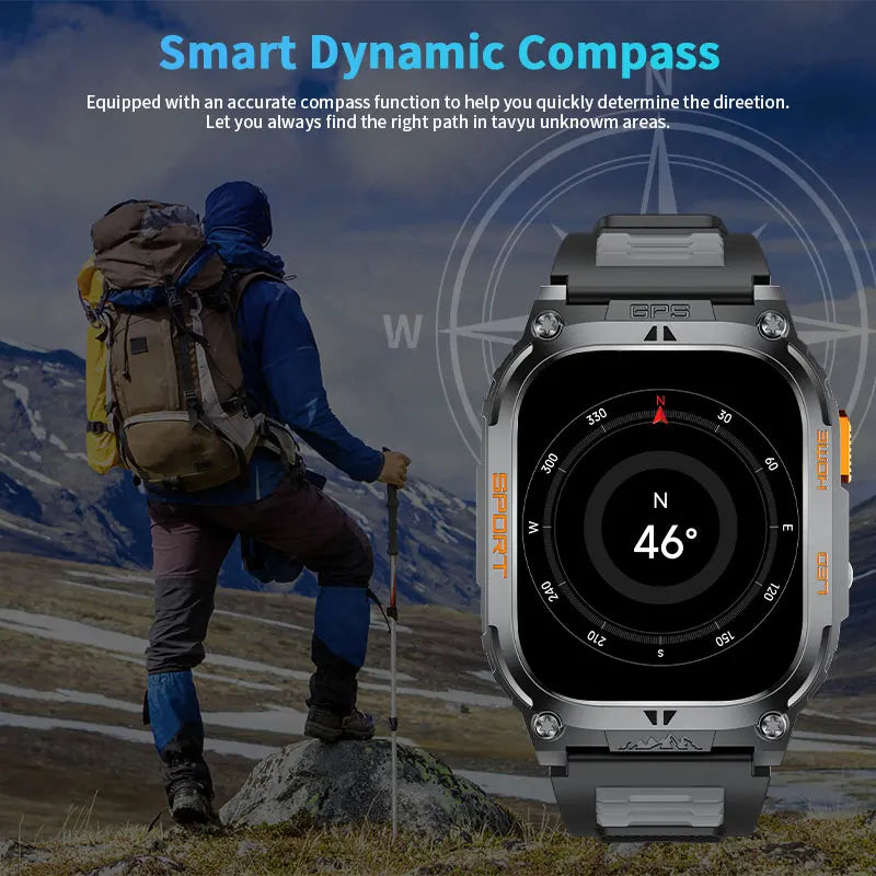 2025 New GPS Tracker Smart Watch Men LED Flashlight 1.96'' HD Screen Compass Watches Bluetooth Call Waterproof Sports Smartwatch