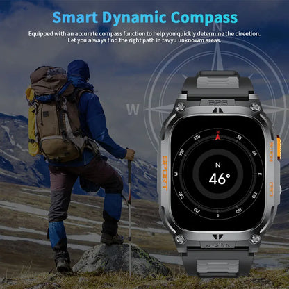 2025 New GPS Tracker Smart Watch Men LED Flashlight 1.96'' HD Screen Compass Watches Bluetooth Call Waterproof Sports Smartwatch