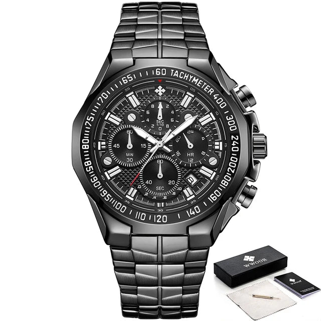 WWOOR Luxury Military Quartz Watch - Waterproof Steel Chronograph