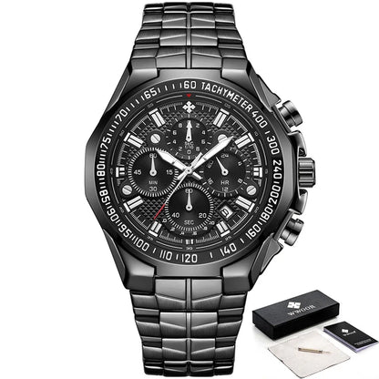 WWOOR Luxury Military Quartz Watch - Waterproof Steel Chronograph