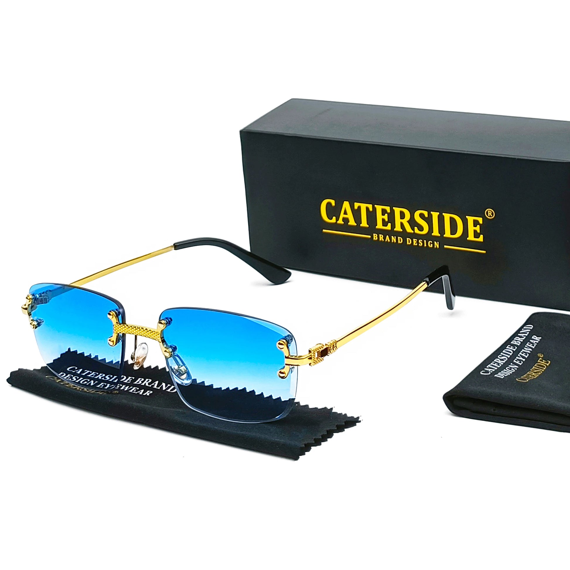 CATERSIDE Punk Rectangle Sunglasses Men Women Luxury Designer Rimless Gradient Lens Metal Sun Glasses For Men Sports 2024 UV400