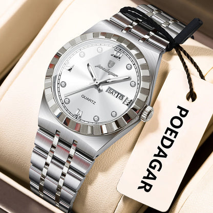 POEDAGAR Luxury Original Ladies Watch Luminous Waterproof Week Date Woman Wristwatch Stainless Steel Women Quartz Watches Female