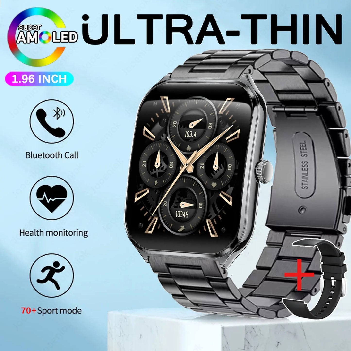Ultra-Slim AMOLED Smartwatch 1.96" with Bluetooth Calls