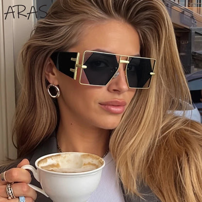 Steampunk Rectangle Sunglasses Women Men 2025 Luxury Hollow Metal Frame Sun Glasses Vintage Punk Hexagon Eyewear UV400 Shades