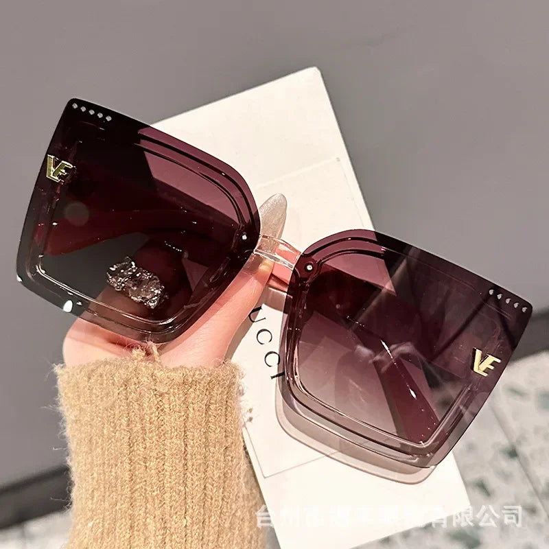 Novo legal sem aro polarizado óculos de sol feminino oversized quadrado óculos de sol senhoras uv400 clássico óculos de sol feminino