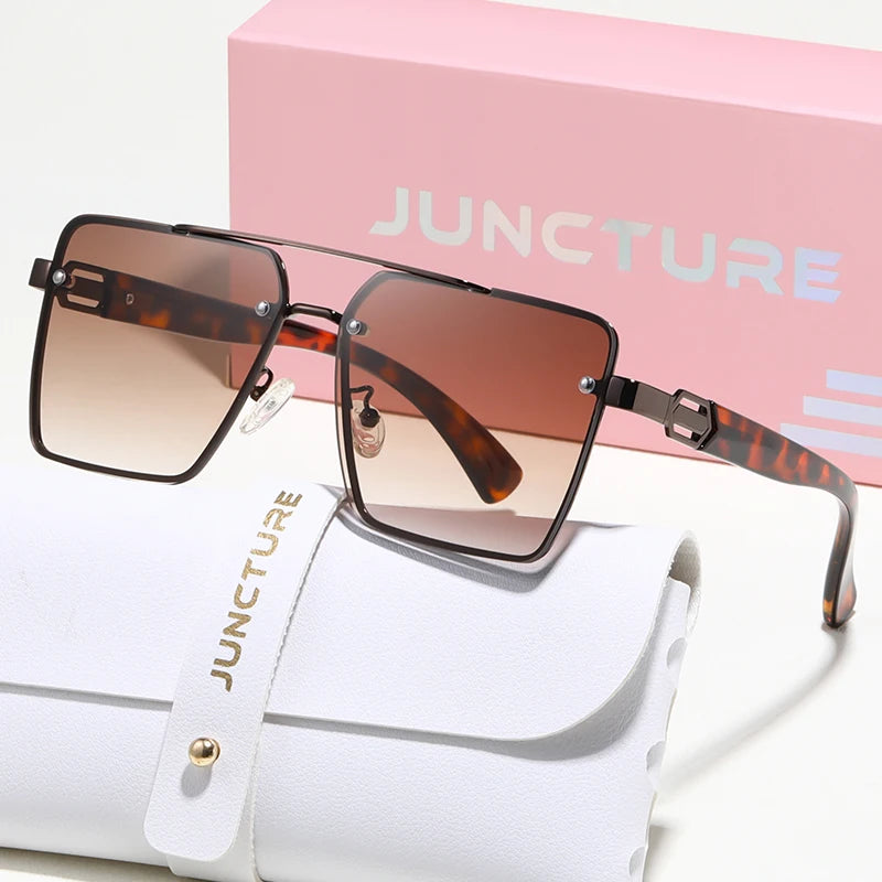 Juncture moda duplo feixe óculos de sol feminino piloto óculos de sol grande quadro gradiente senhora festa presentes do feriado óculos de sol para mulher