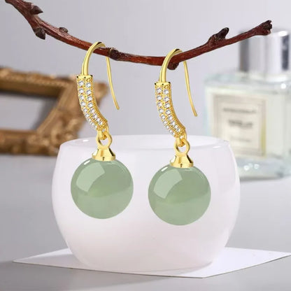 Luxurious Green Jade Pearl Earrings in 18k Gold & Silver