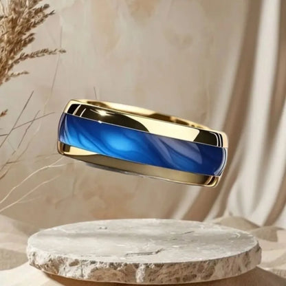 Anel de aço inoxidável de safira da moda, 8mm, feminino, masculino, noivado, casamento, joias, cor dourada, personalidade, anel de aço para presente