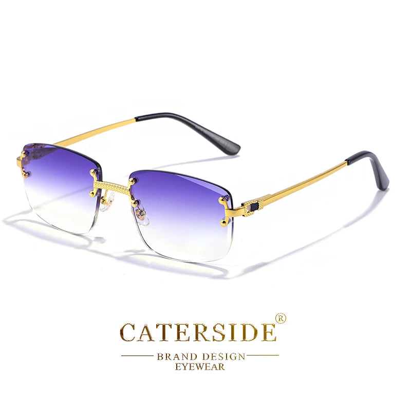 CATERSIDE Punk Rectangle Sunglasses Men Women Luxury Designer Rimless Gradient Lens Metal Sun Glasses For Men Sports 2024 UV400