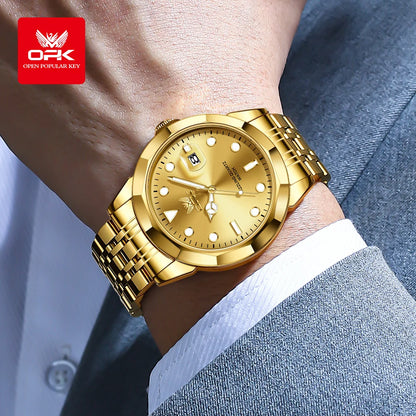 OPK Marca Relógios Masculinos De Ouro Sólido Pulseira De Aço Inoxidável À Prova D 'Água Moda Casual Relógio 8170