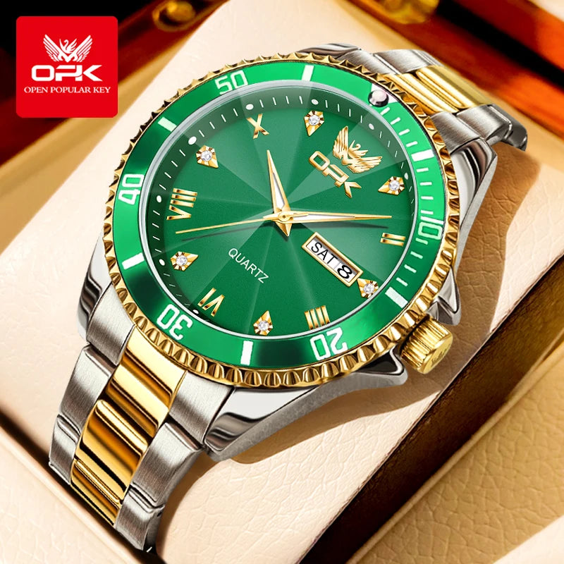 OPK 8171 Men's Watches Simple Casual Original Quartz Watch for Man Waterproof Stainleess Steel Luminous Dual Calendar Display