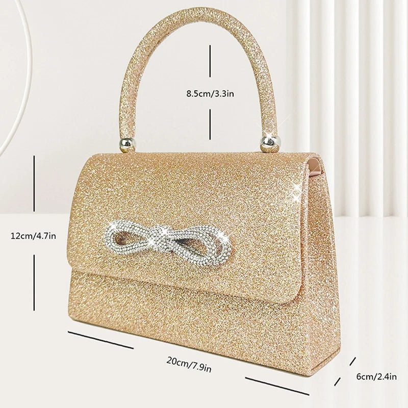 Elegante bolsa de embreagem de lantejoulas para mulheres, couro PU, bolsa de noite, diamante padrão Bownot, bolsa de casamento, alça superior, moda, senhora