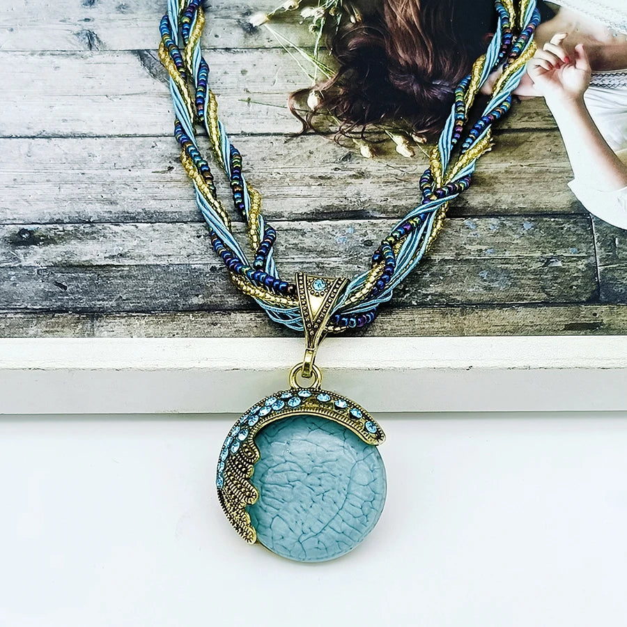 Bohemian Multilayer Crystal Pendant Necklace