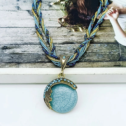 Bohemian Multilayer Crystal Pendant Necklace