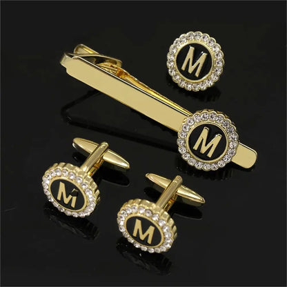 Elegant Initial Cufflinks & Tie Clip Set - Men's Jewelry