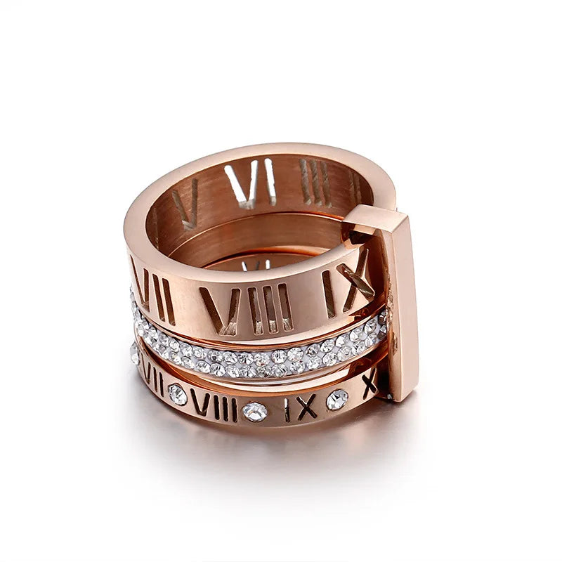 Luxurious Roman Numerals Triple Layer Ring for Women