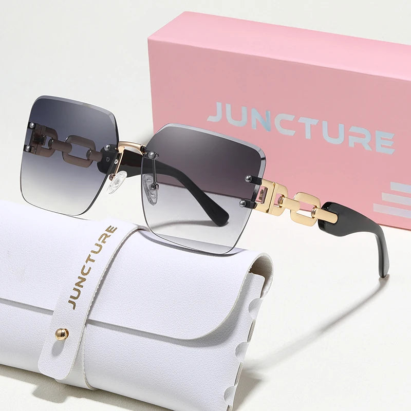 Juncture moda feminina óculos de sol sem aro óculos de sol grande quadro gradiente senhora óculos festa presentes do feriado óculos de sol para mulher