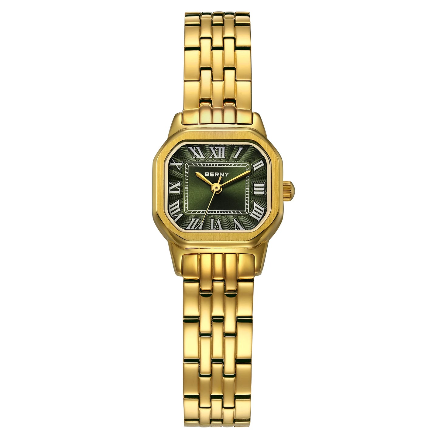 BERNY Golden Watches for Women Luxury Fashion Elegant Square Ladies Dress Quartz Watch S/S Small Dial Casual Girls Wristwatch
