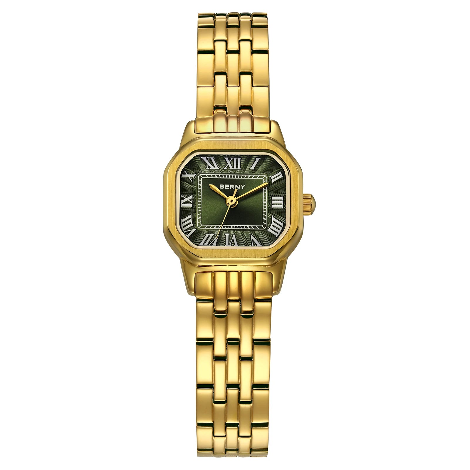 BERNY Golden Watches for Women Luxury Fashion Elegant Square Ladies Dress Quartz Watch S/S Small Dial Casual Girls Wristwatch