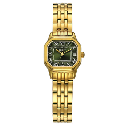 BERNY Golden Watches for Women Luxury Fashion Elegant Square Ladies Dress Quartz Watch S/S Small Dial Casual Girls Wristwatch