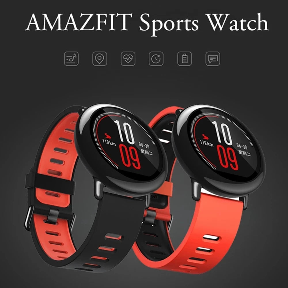 Original amazfit ritmo masculino relógio inteligente sportwatch global firmware com inglês idioma estoque bluetooth relógio gps 95novos relógios