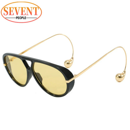 Oversized Oval Punk Pilot Sunglasses Women Big 2025 Luxury Brand Vintage Metal Frame Sun Glasses for Ladies UV400 Shield Eyewear